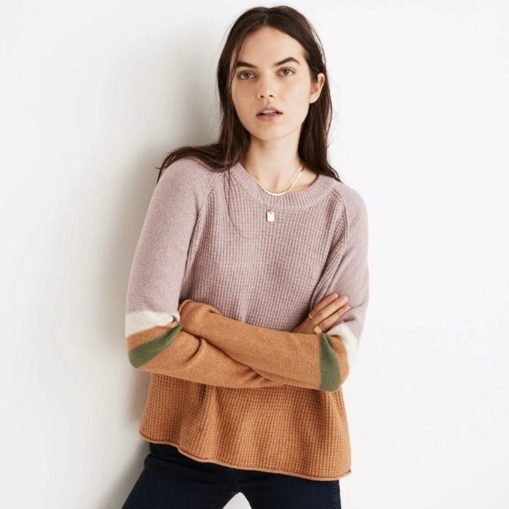 Madewell Colorblock Merino Wool Blend Sweater Size M Cozy Fall Knit🧶